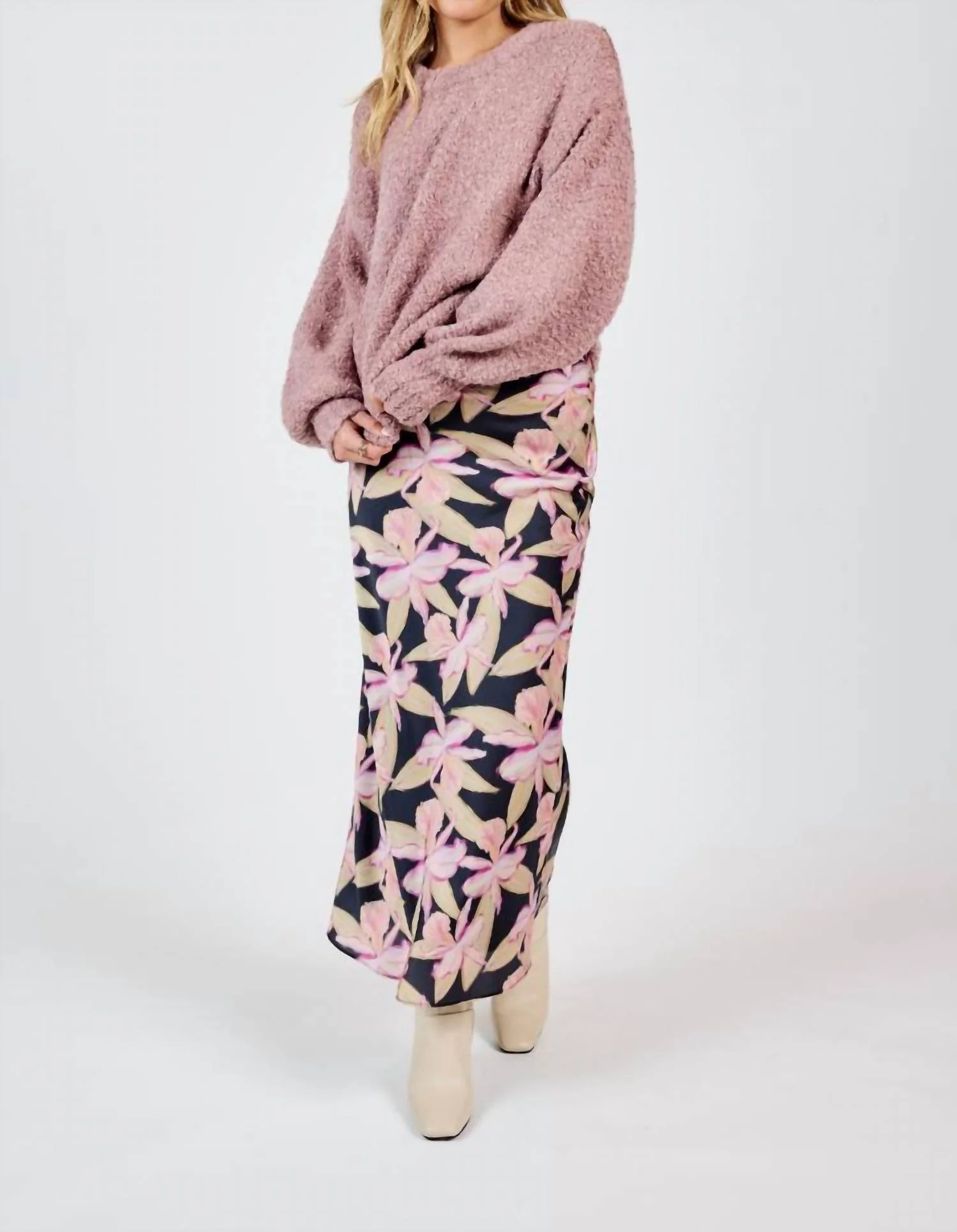 S&s Floral Maxi Skirt In Black/ Pink