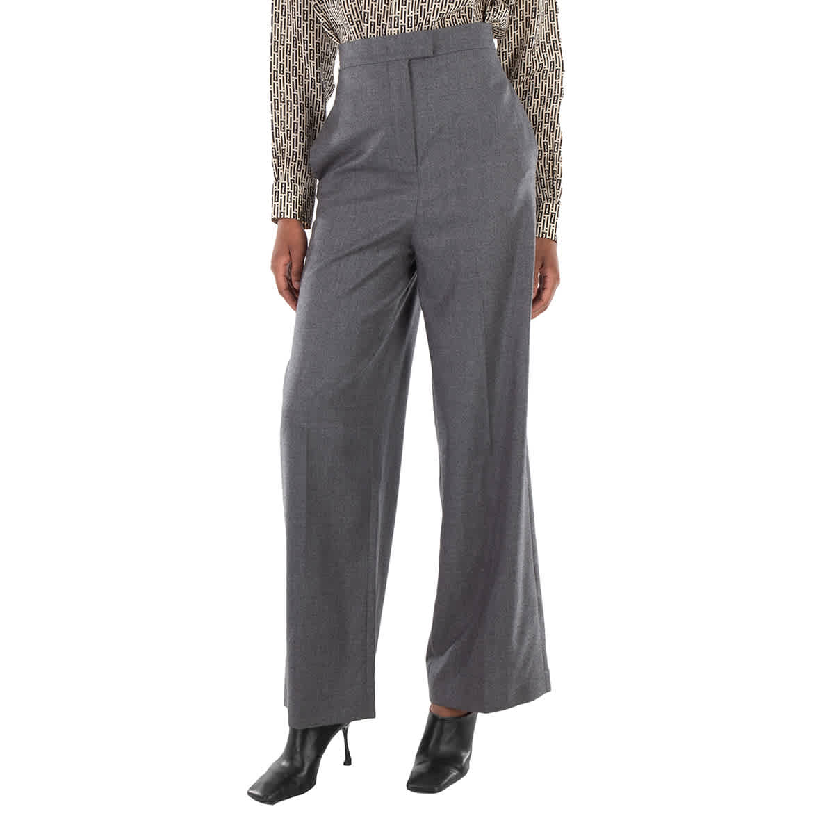 Fendi High-Waisted Tailored Palazzo Wool Pants, Brand Size 38 ( US Size 2 )