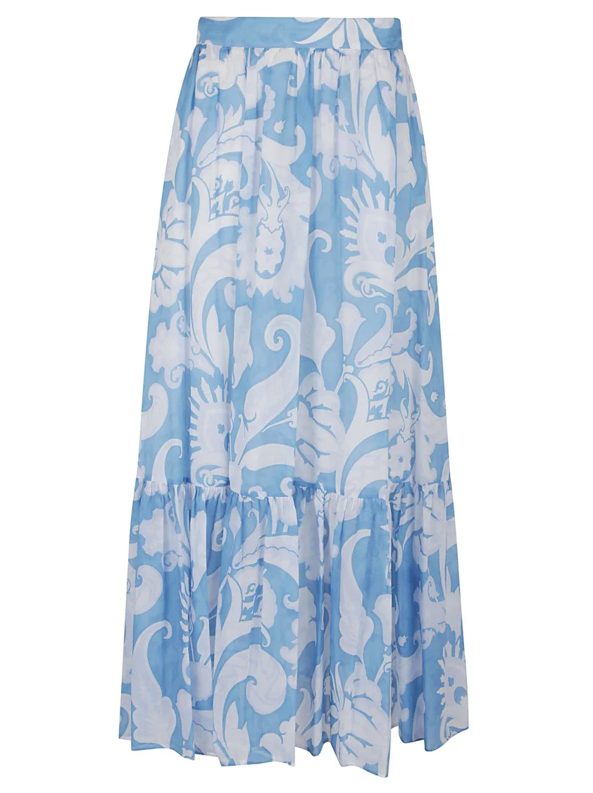 Maxi Cotton Skirt With Contrasting Floral Paisley Print