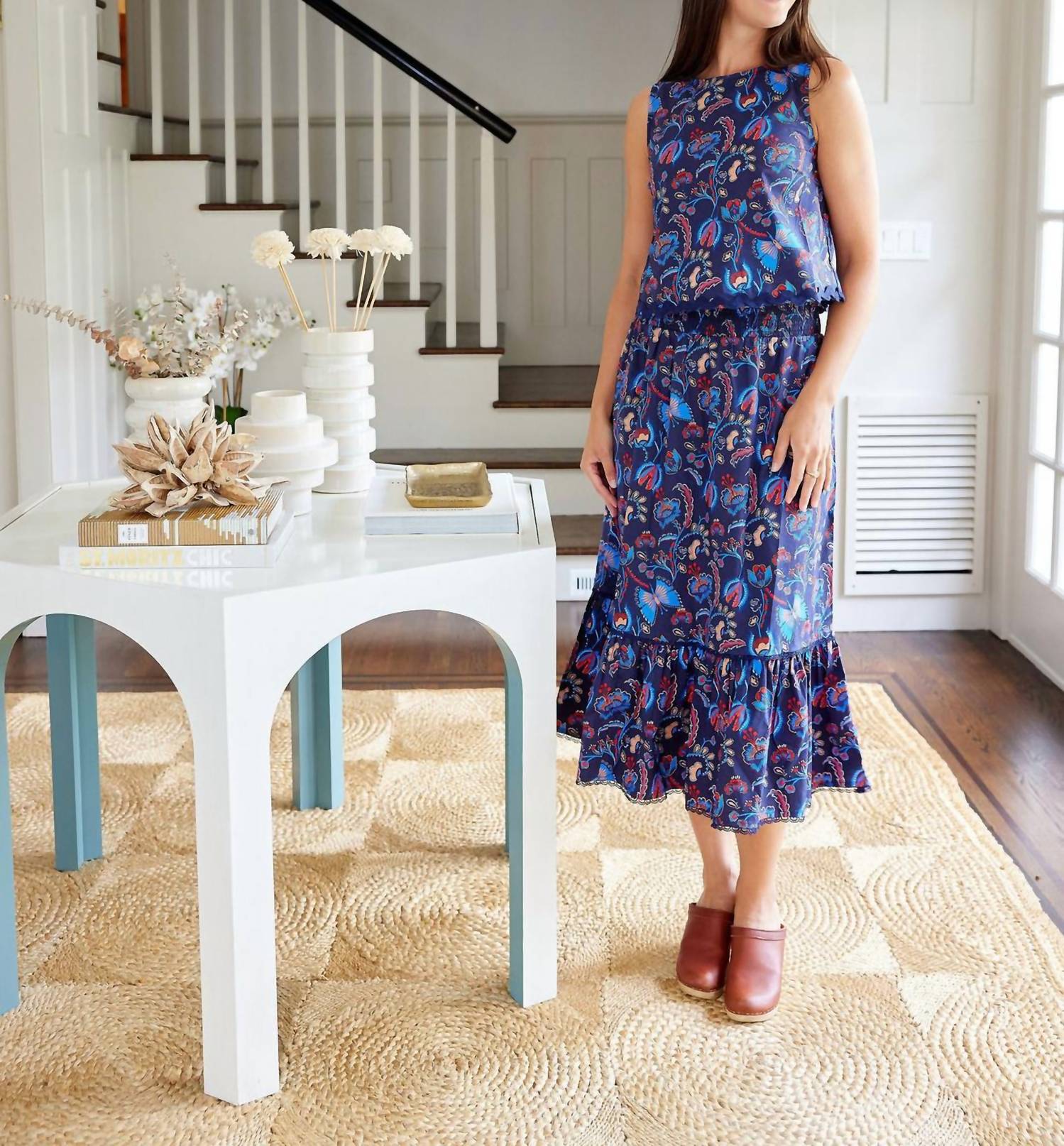 Smocked Waist Print Skirt In Aztec Floral