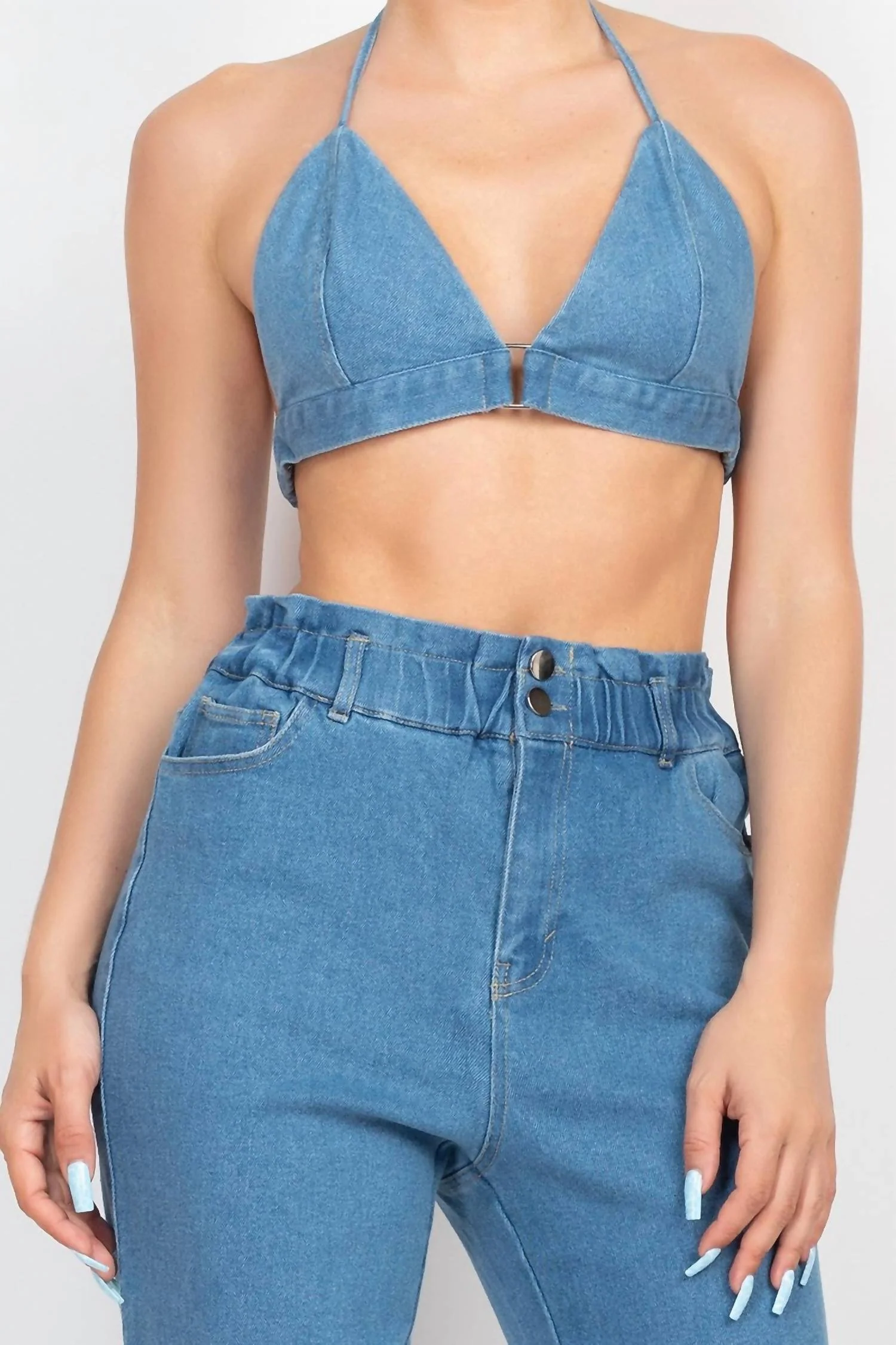 Ready And Willin Baggy Jean And Bralette Set In Blue