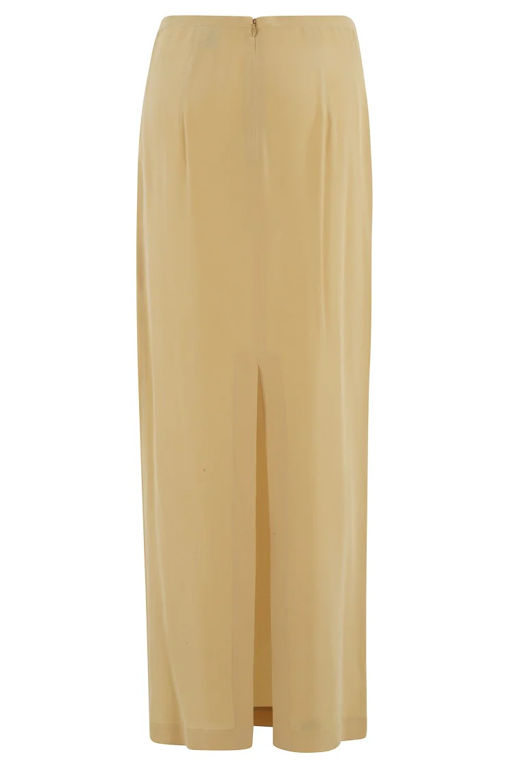 Silk Midi Skirt With Back Zipper And Front Slit