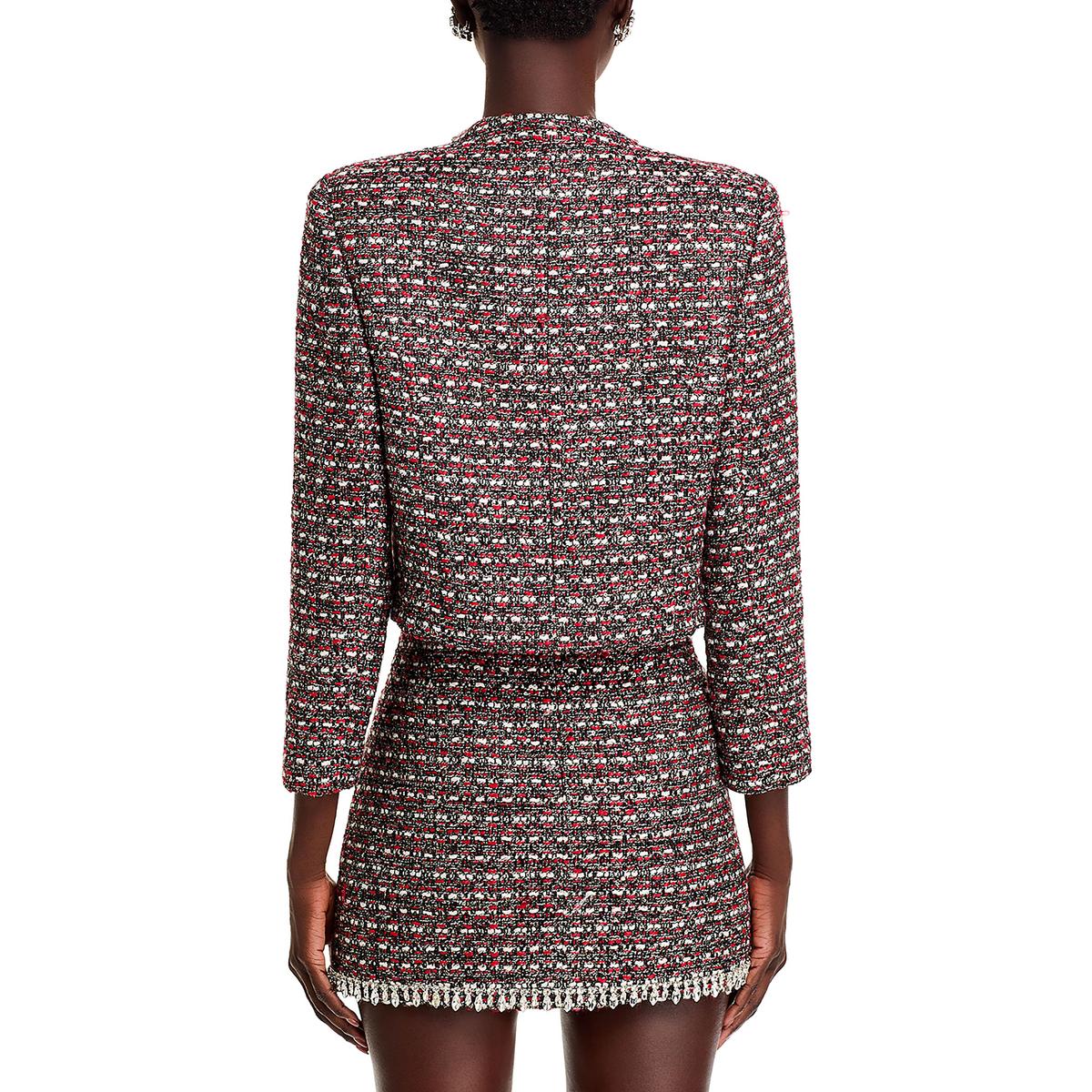 Petites Womens Embellished Tweed Open-Front Blazer