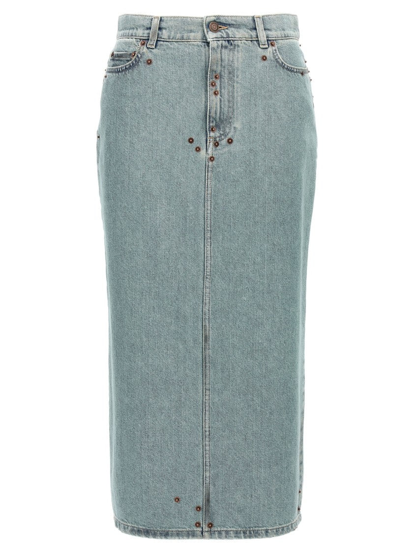 Rivets Denim Skirt With All-Over Metal Details