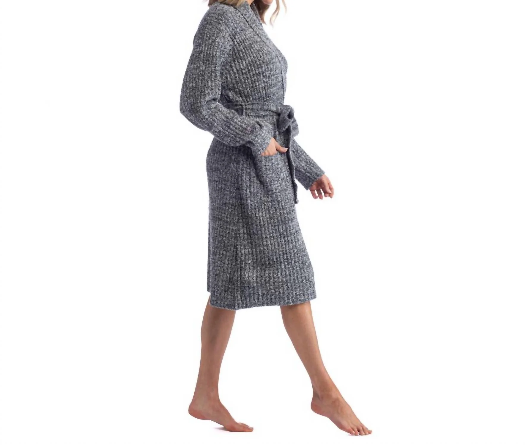 Marshmallow Rib Robe In Heather Black