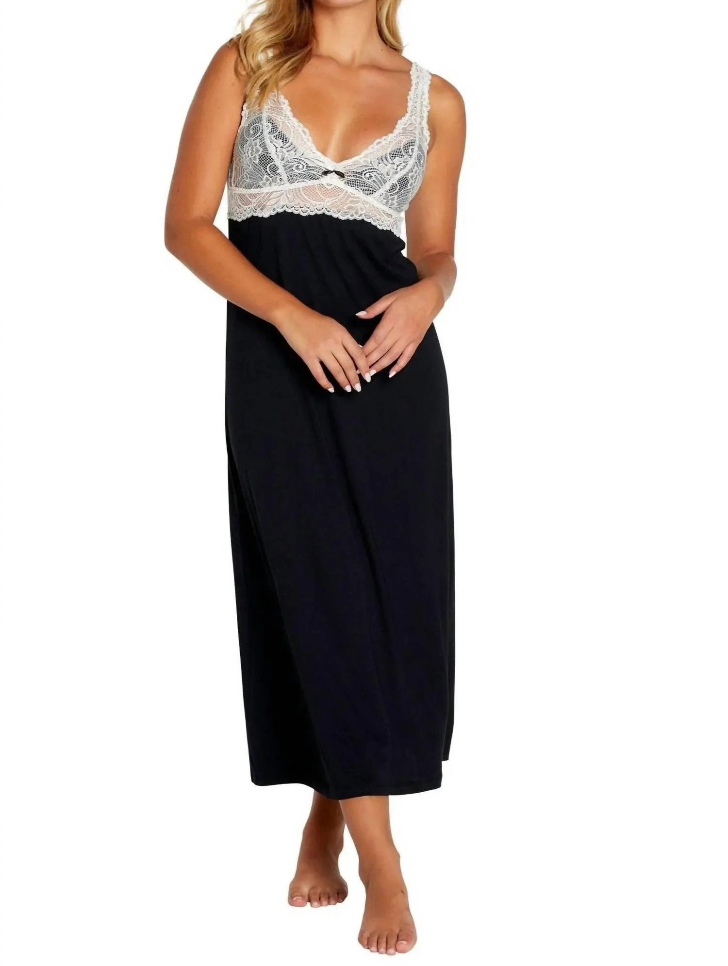 Alissa Tank Long Gown In Black - Ivory Lace