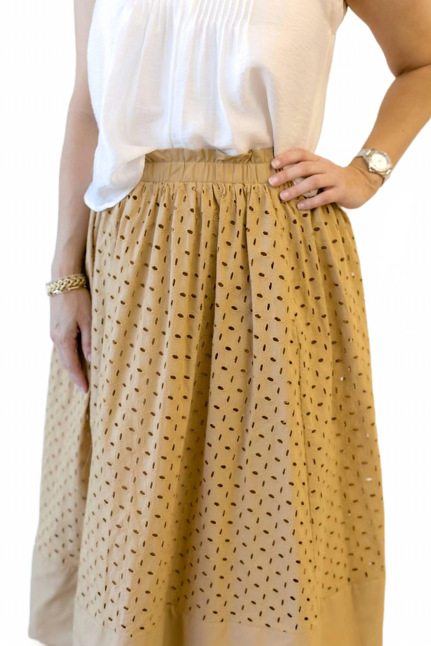 Eyelet Skirt In Butterscotch