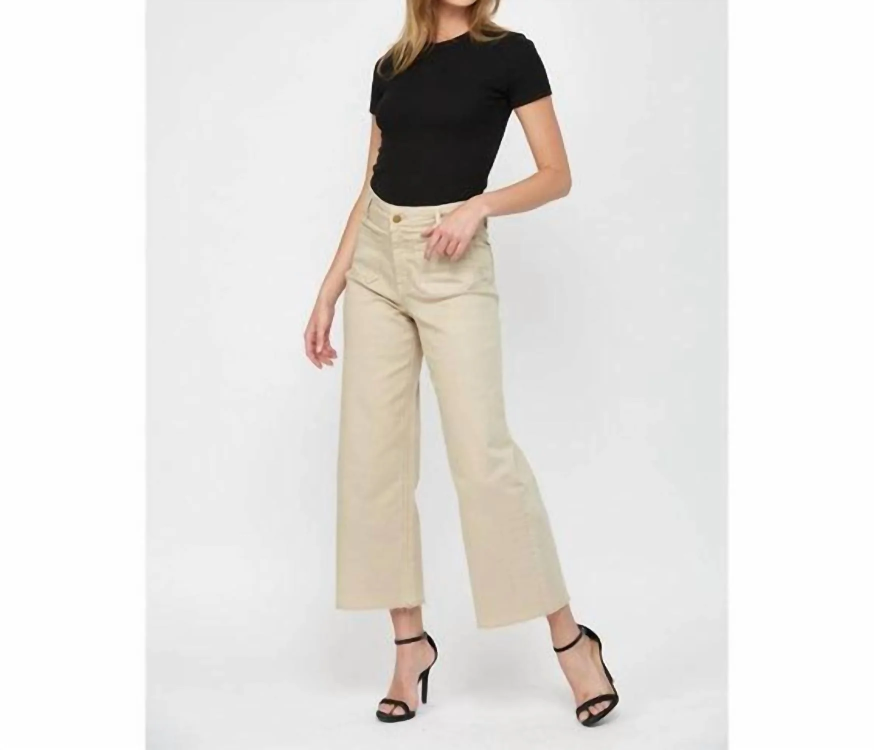 Cropped Wide Leg Pants In Beige