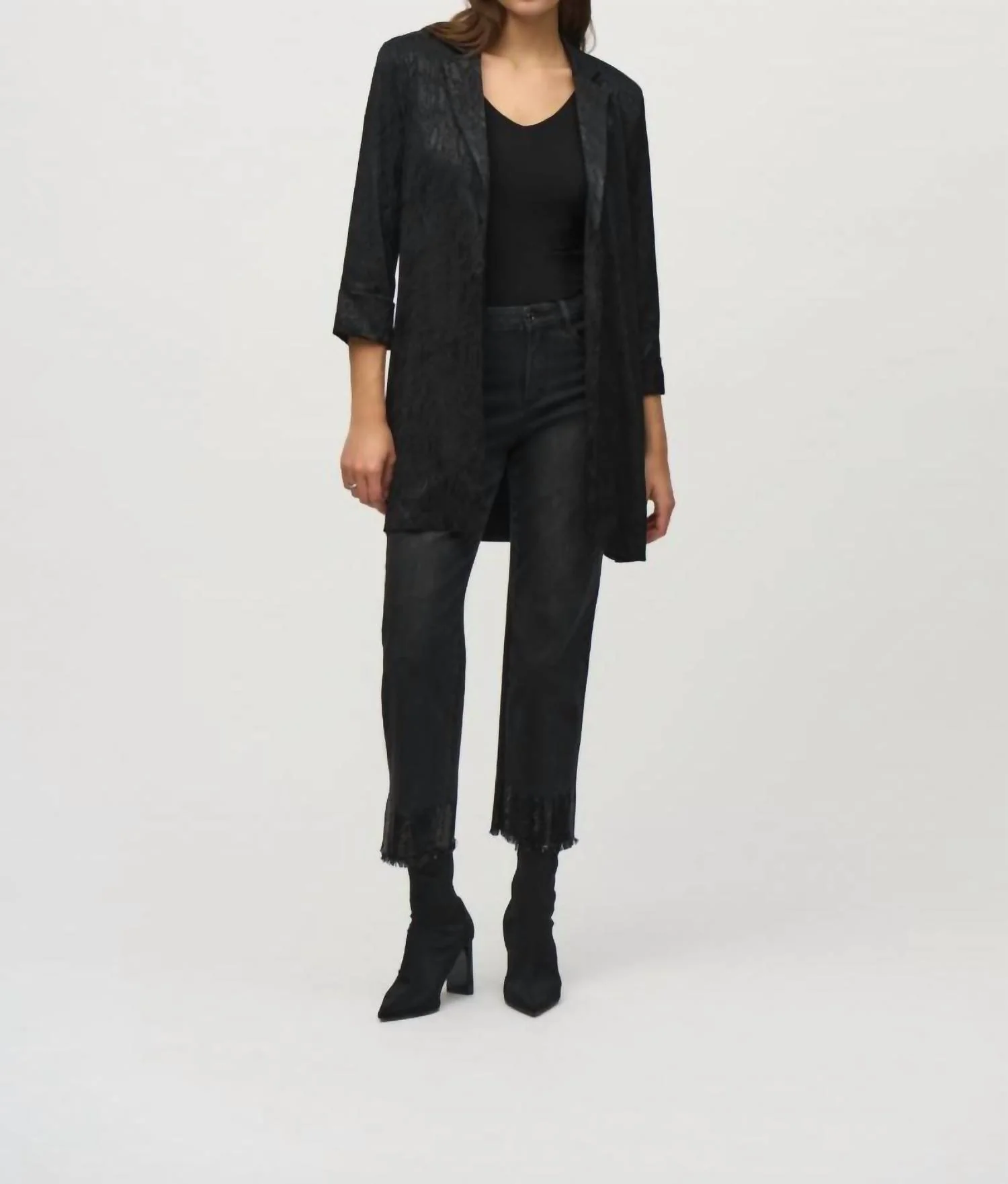 Animal Print Longline Blazer In Black