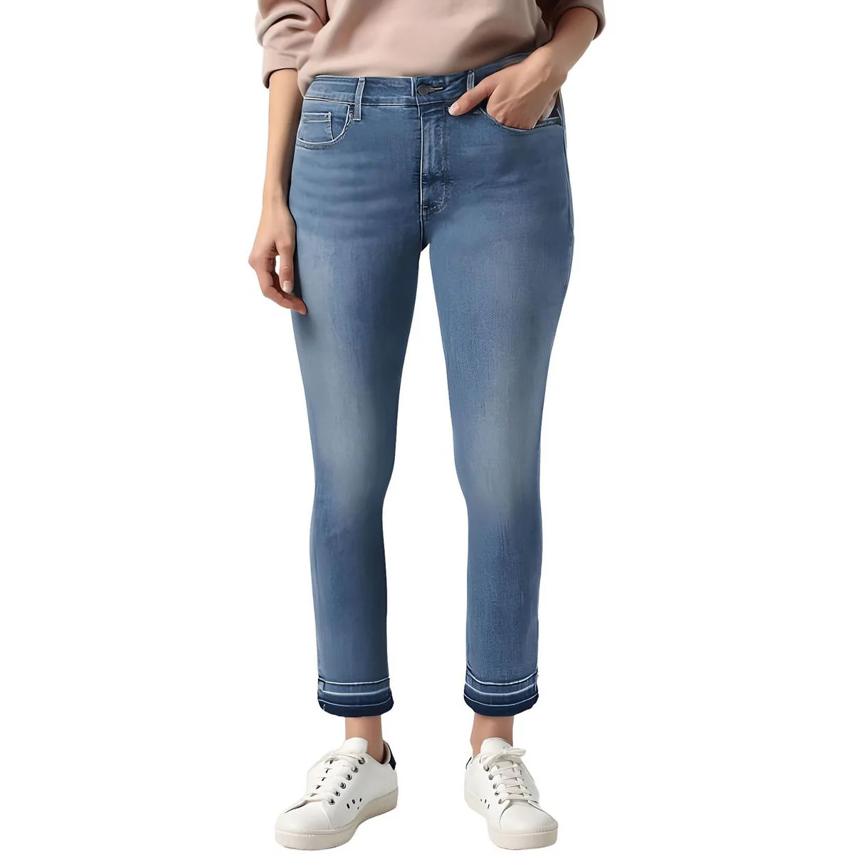 Plus Marilyn Womens Raw Hem Cotton Ankle Jeans