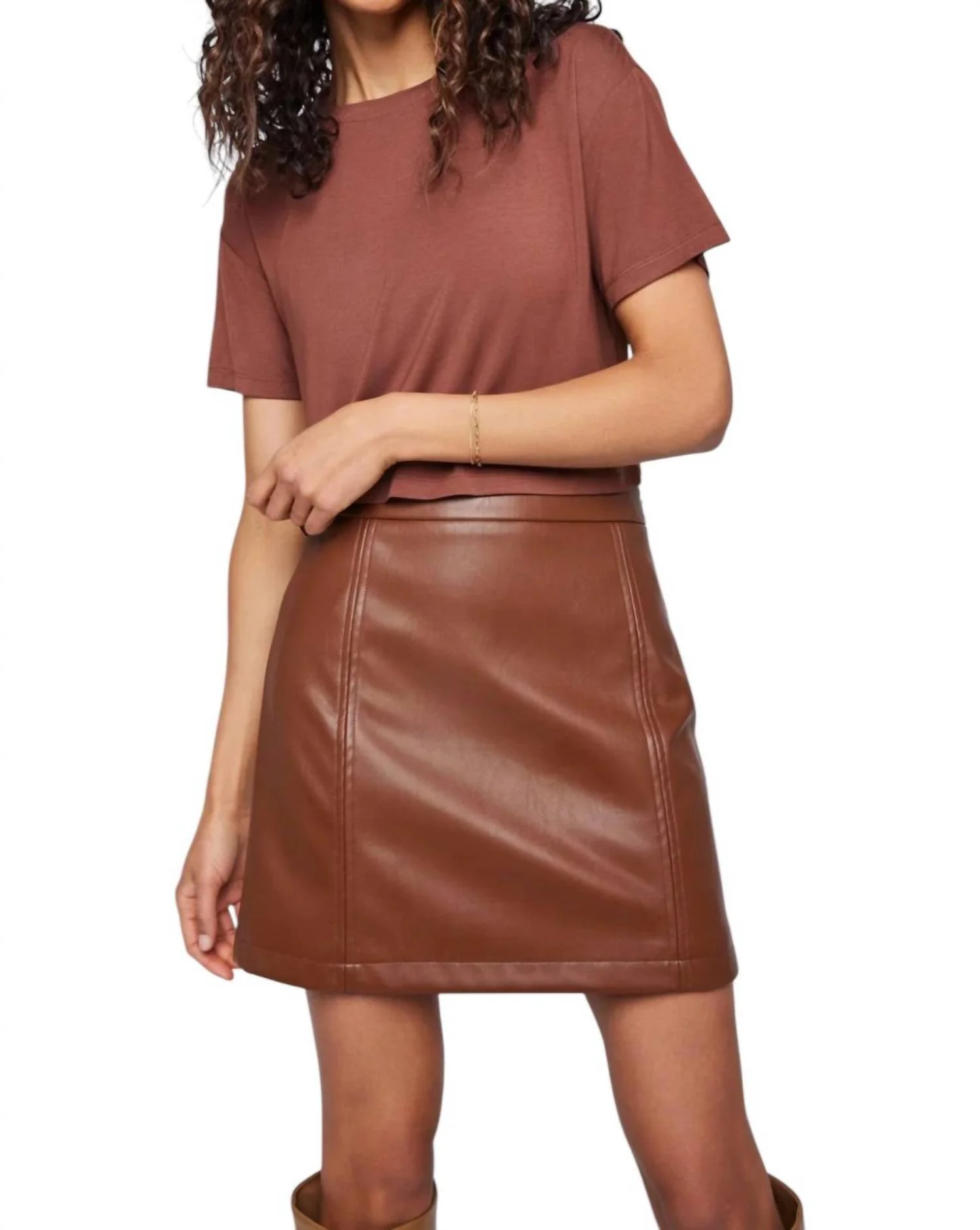 Chrissy Vegan Leather Mini Skirt In Chocolate