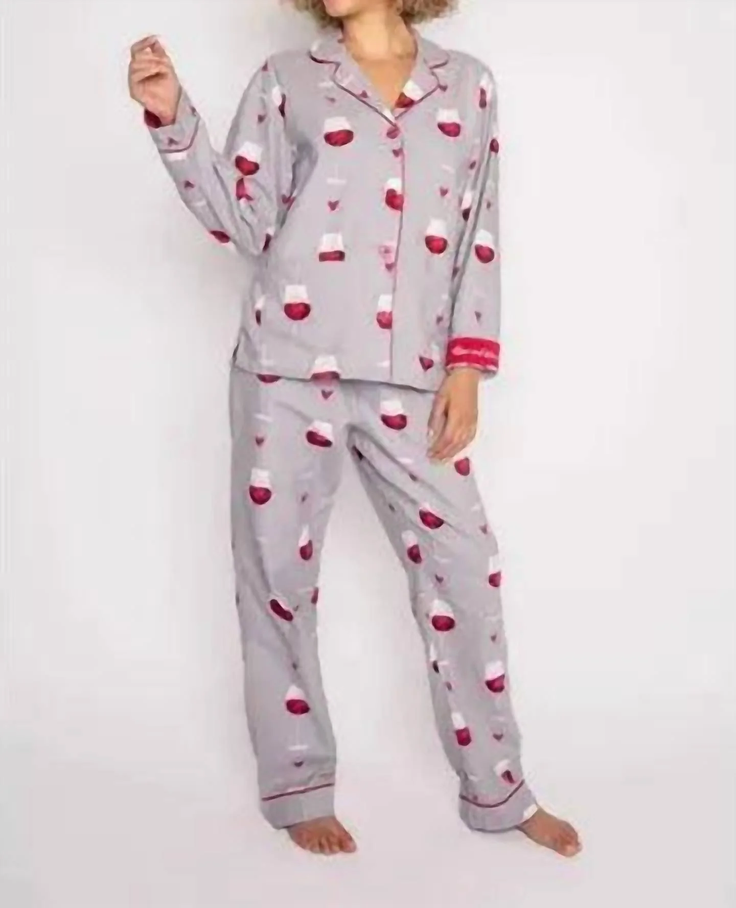 Flannel Pajama Set In Wine