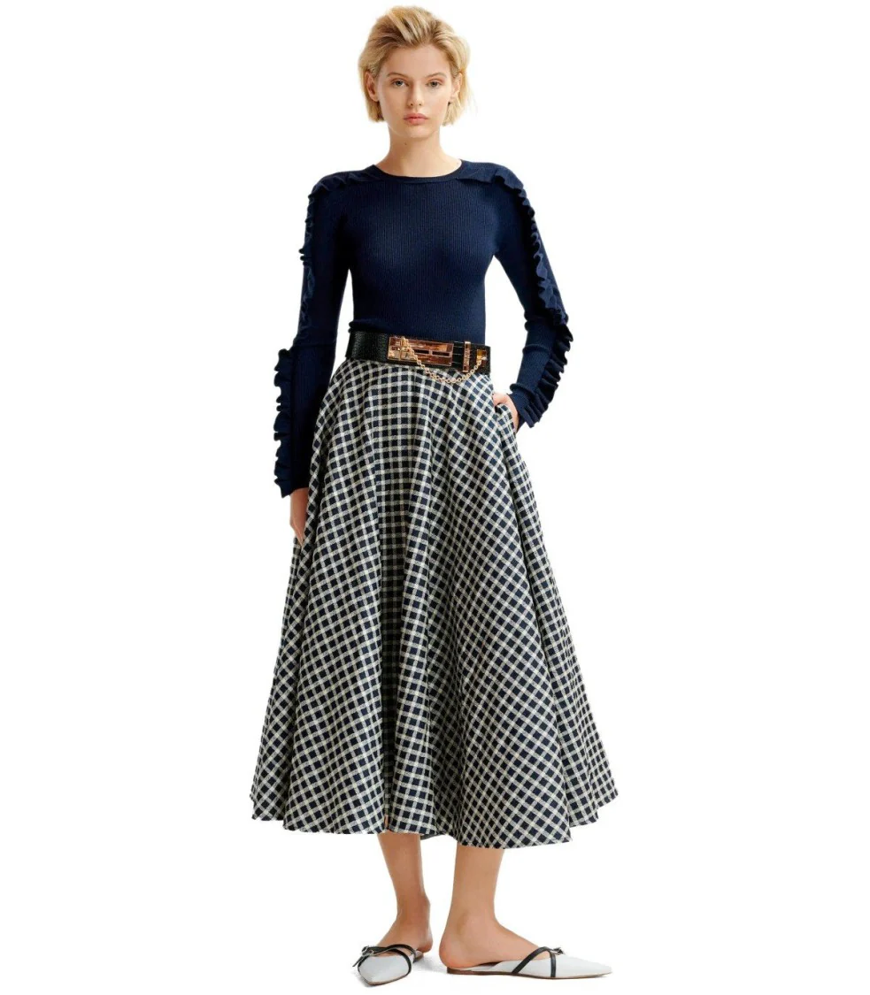 Hat Dark Blue Midi Skirt