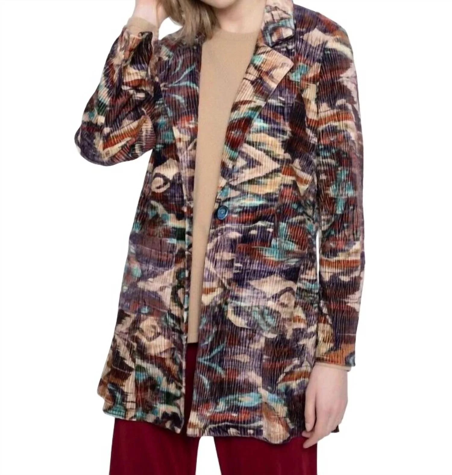 Corded Velvet Blazer In Pinecone Multi