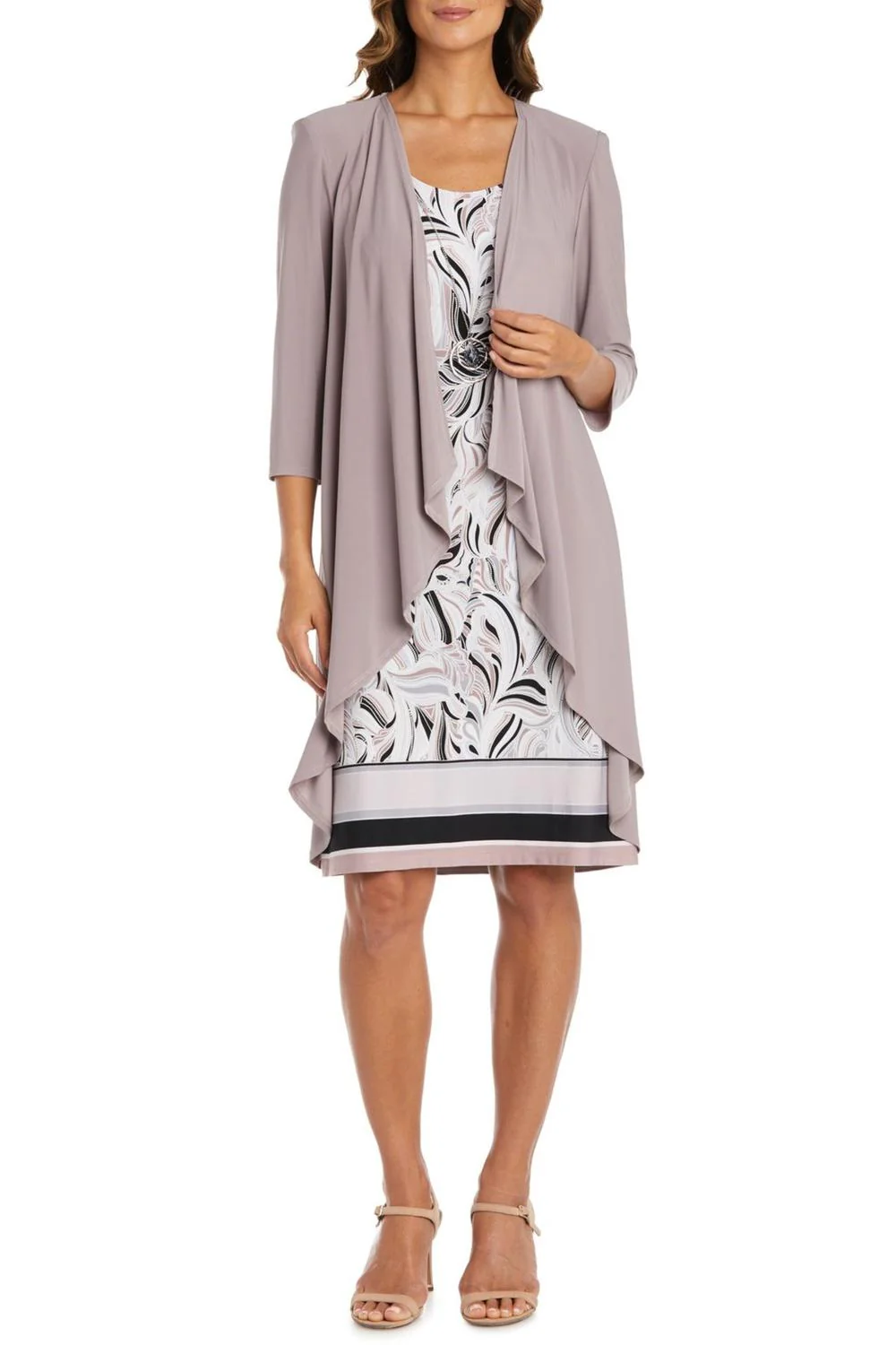 3/4 Sleeve 2-Piece Jacket & Dress Set In Mocha