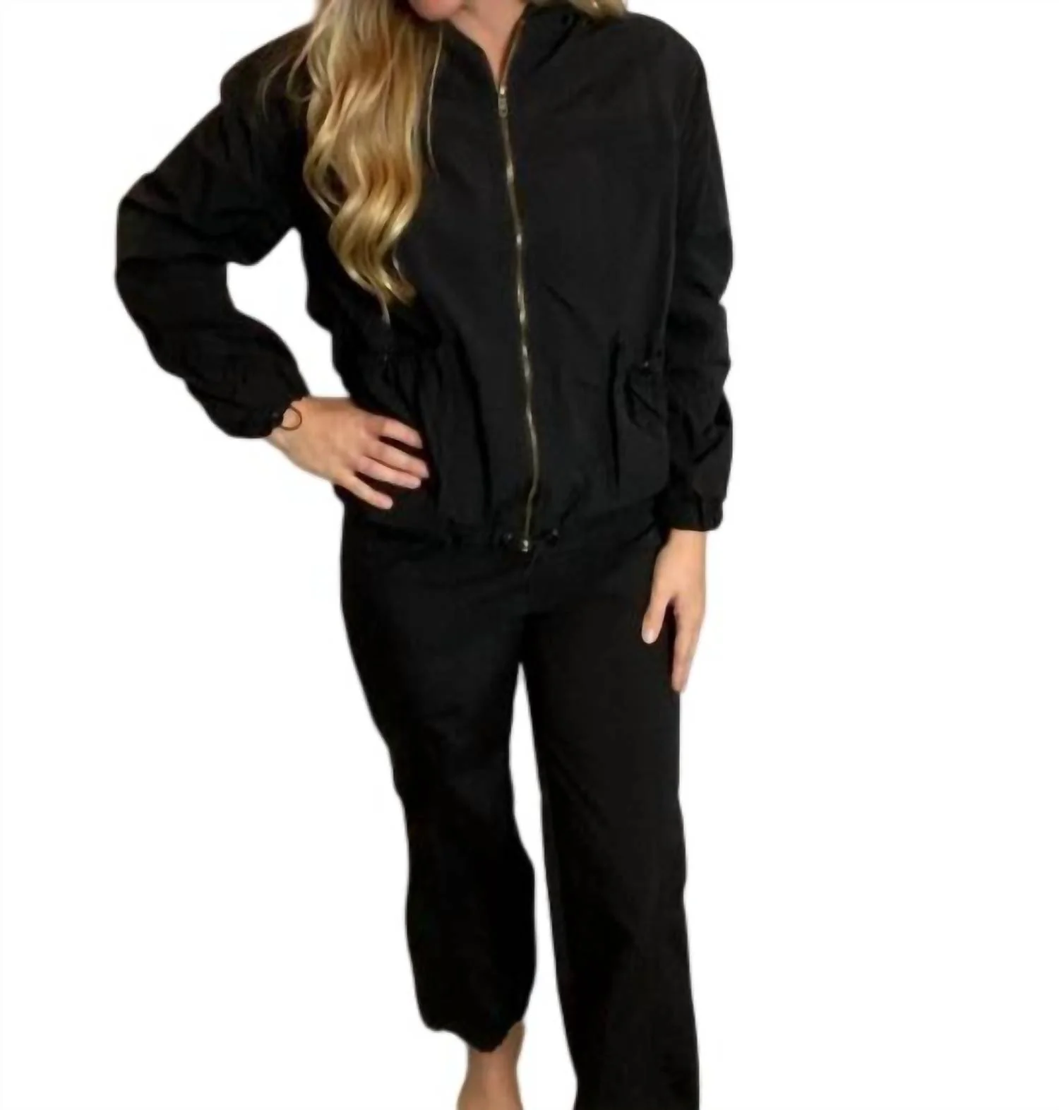 Wind Suit Jacket & Pants Set In Black