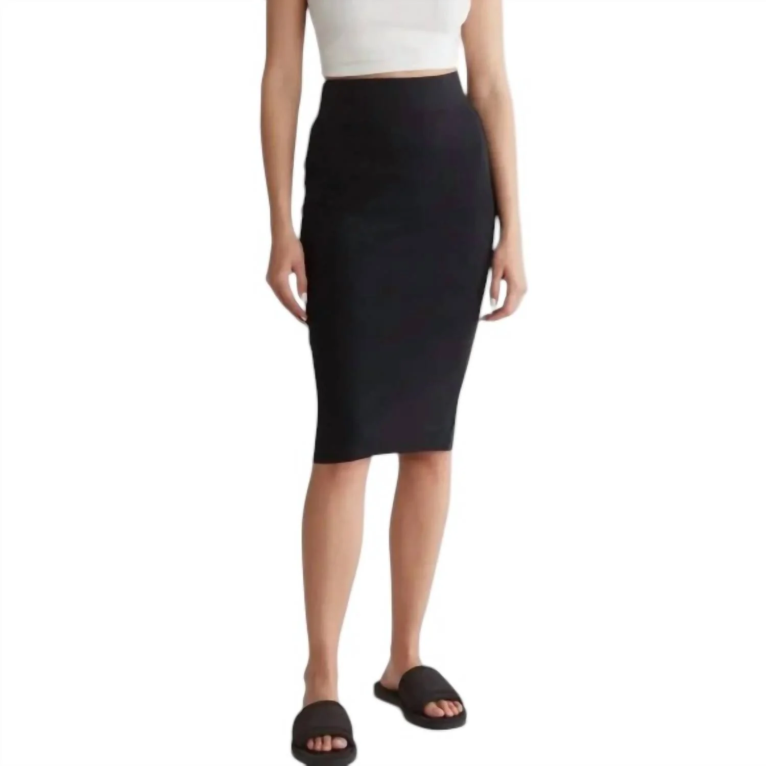 Rib Midi Pencil Skirt In Black