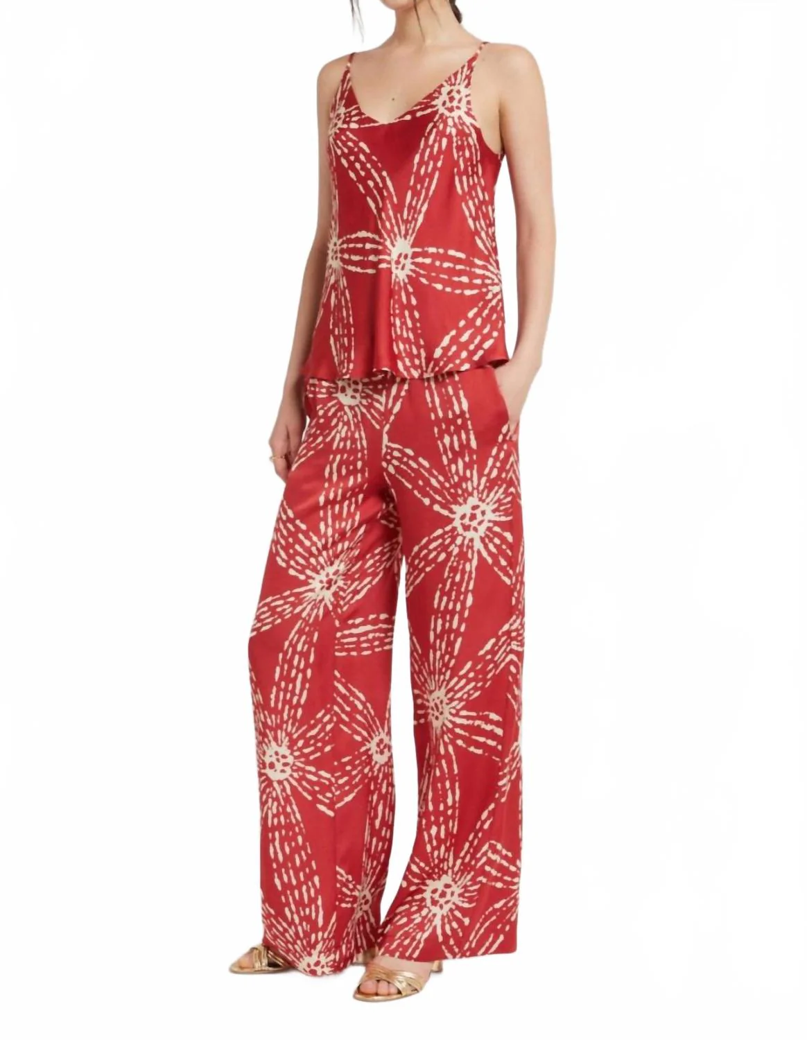 Lampone Wide Leg Pant In Burnt Red