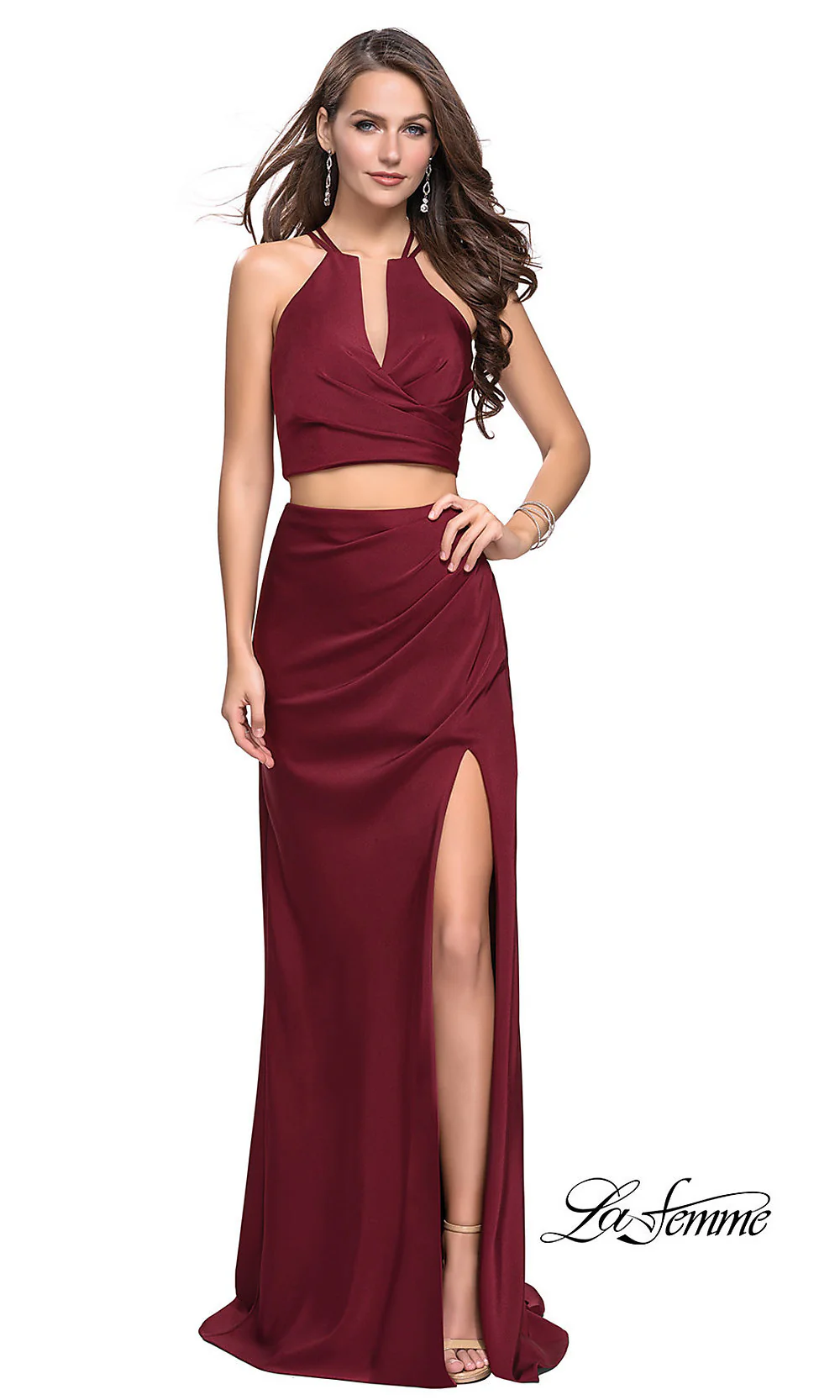 La Femme Long Two-Piece Prom Dress with Train