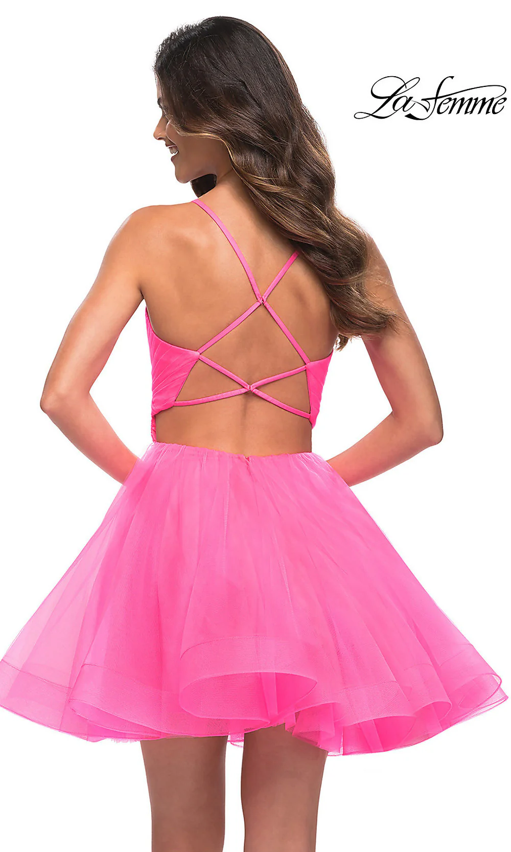 La Femme Neon Pink Short A-Line Homecoming Dress