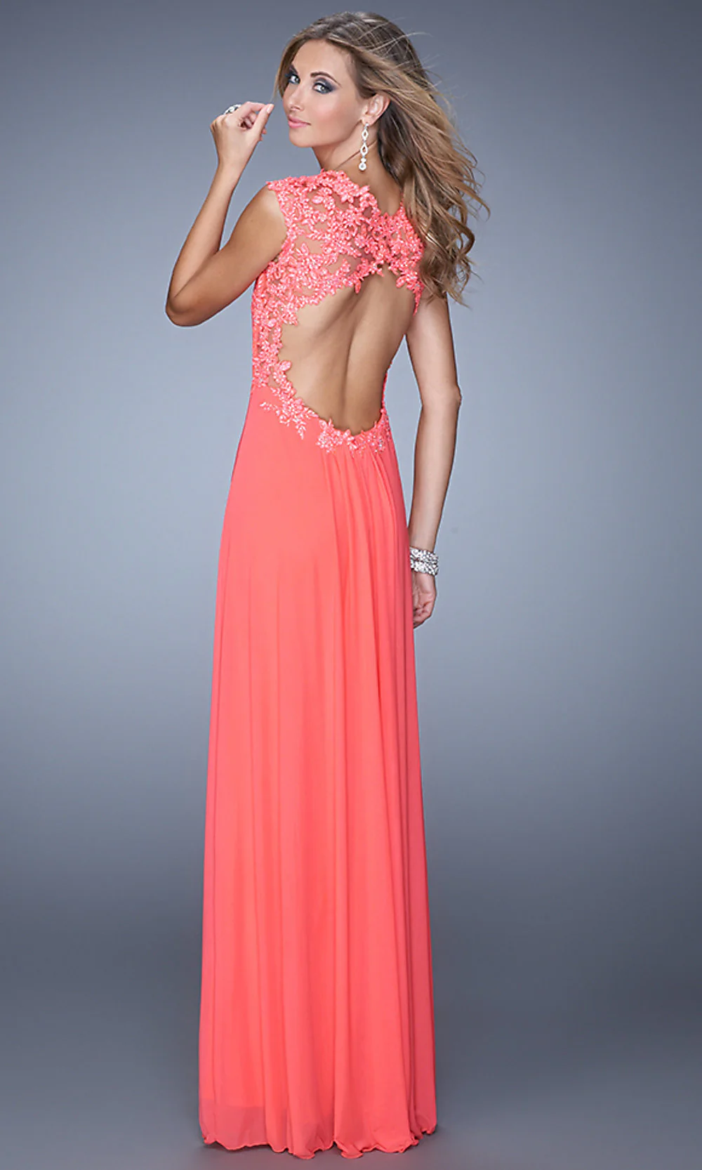 Open-Back Empire-Waist Long La Femme Prom Dress