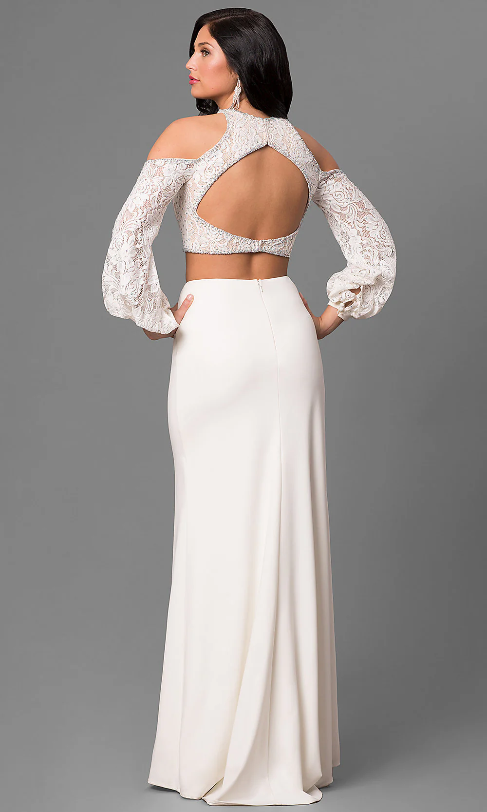 Jersey Open Back Prom Dress with Long Sleeves