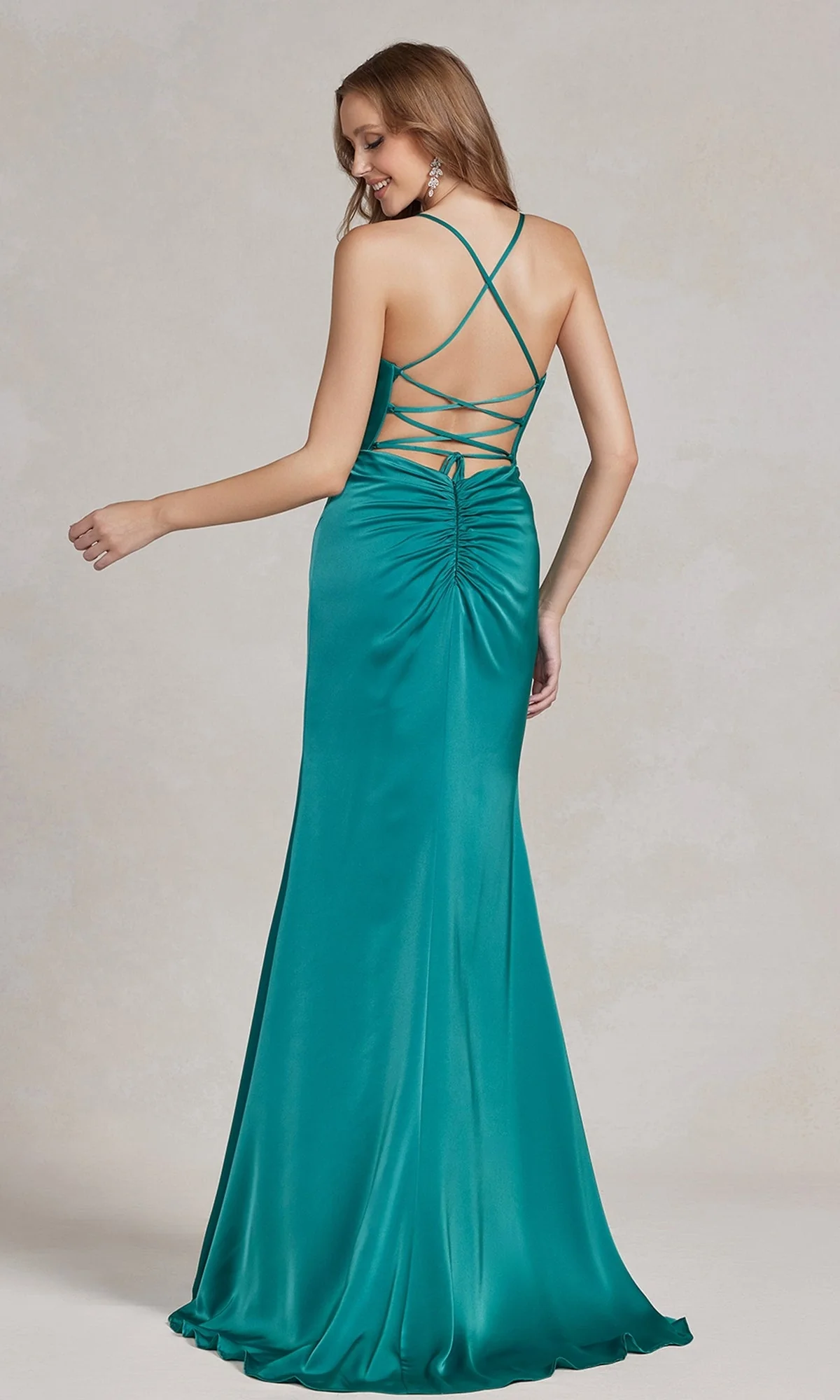 Strappy-Back Cowl-Neck Long Prom Dress E1068