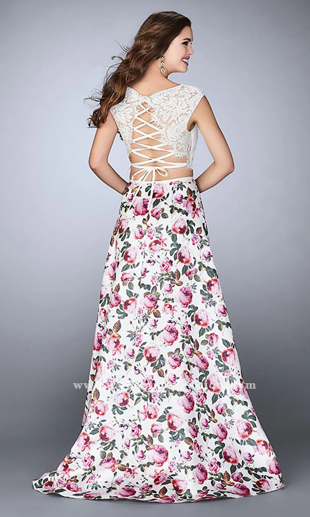 Lace Up Back Two-Piece Prom Dress