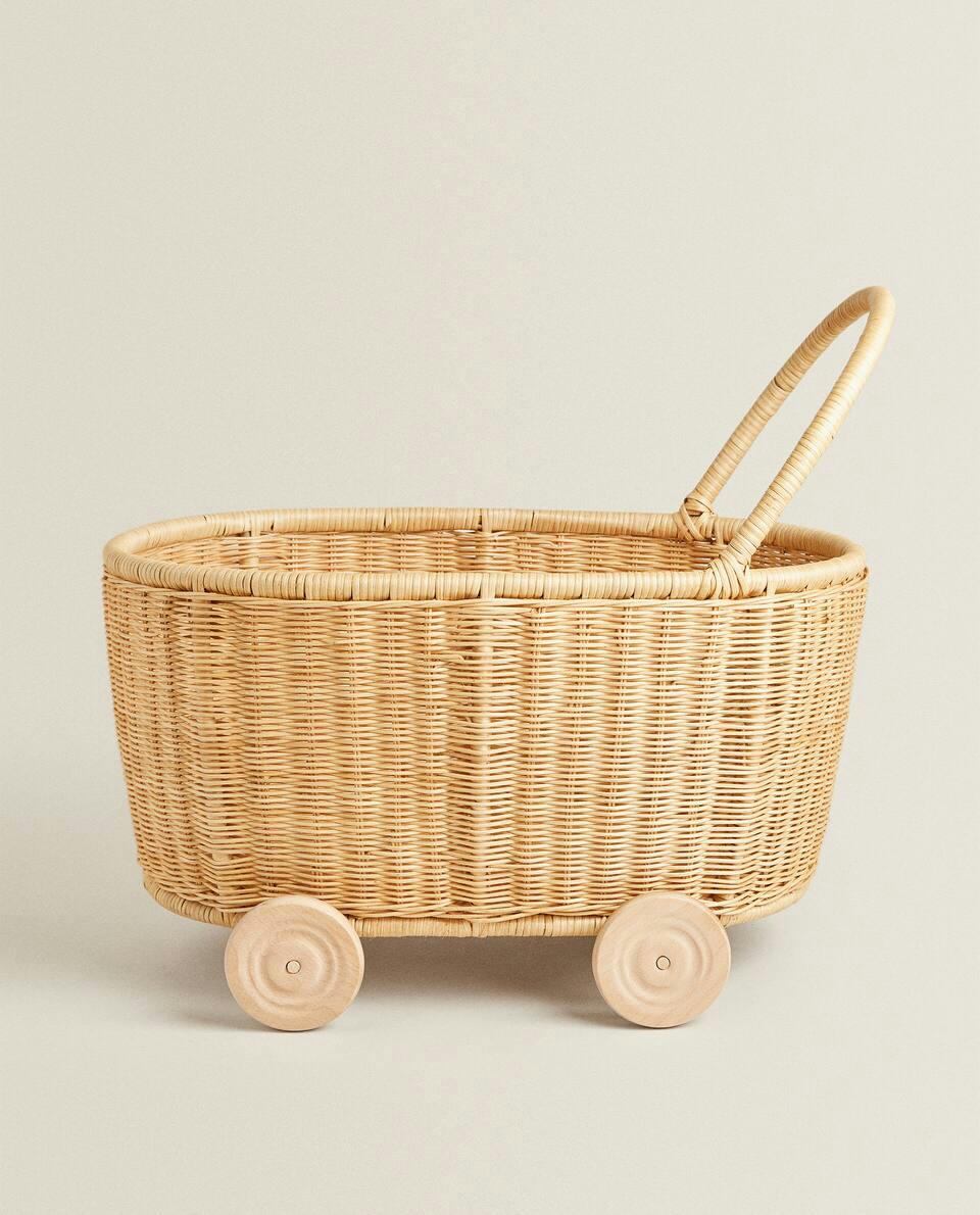 RATTAN TROLLEY WITH WHEELS