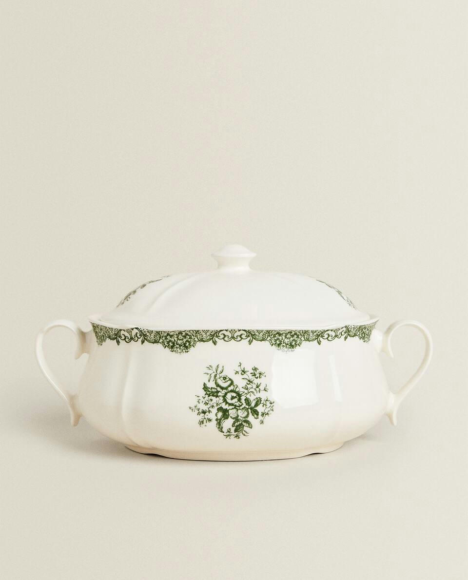FLORAL EARTHENWARE SERVING TUREEN