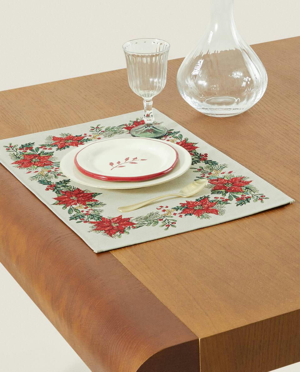CHRISTMAS POINSETTIA JACQUARD COTTON PLACEMAT