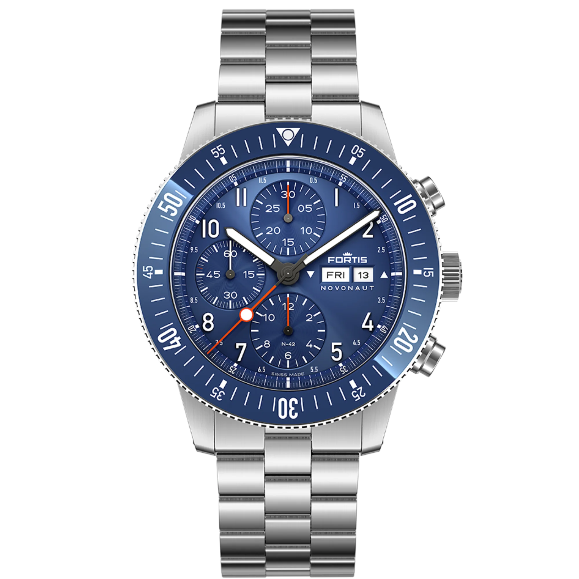 Zegarek Fortis Novonaut N-42 Cobalt Blue Block Bracelet - F2040012