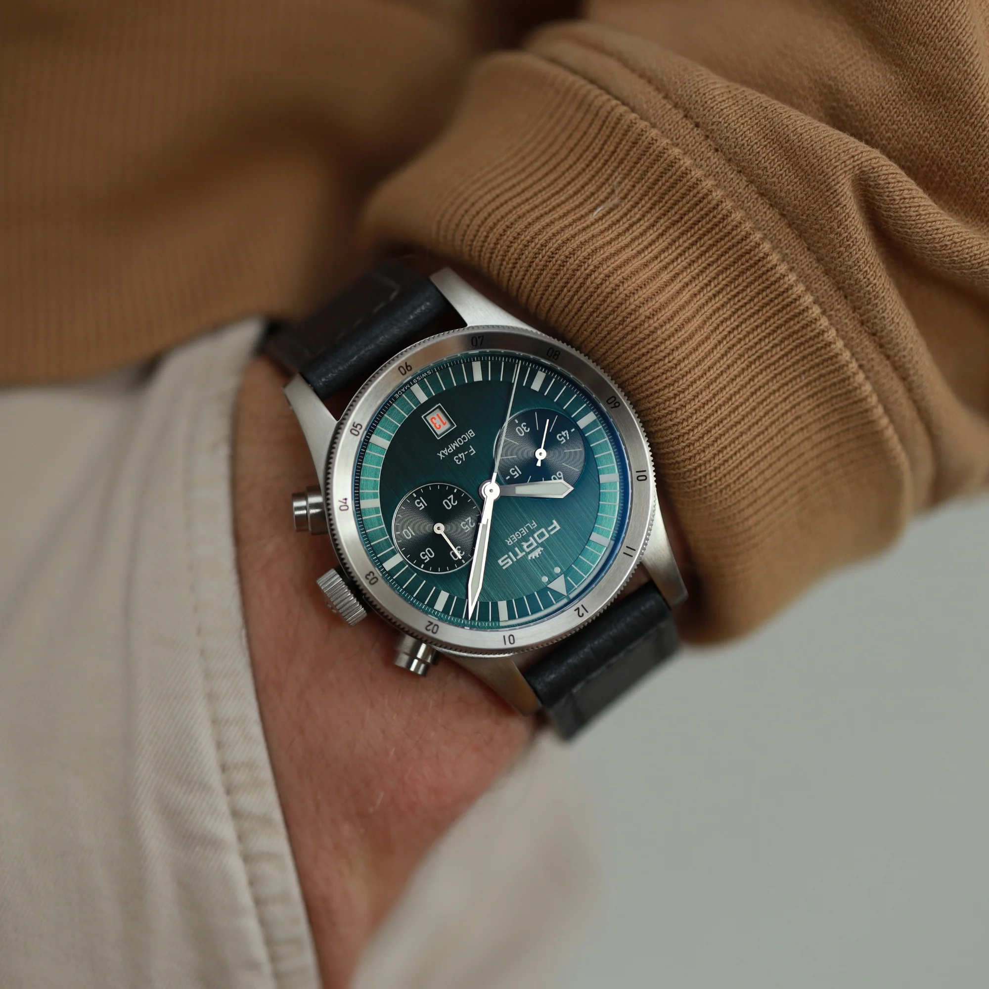 Zegarek Fortis Flieger F-43 Bicompax Petrol - 4240009