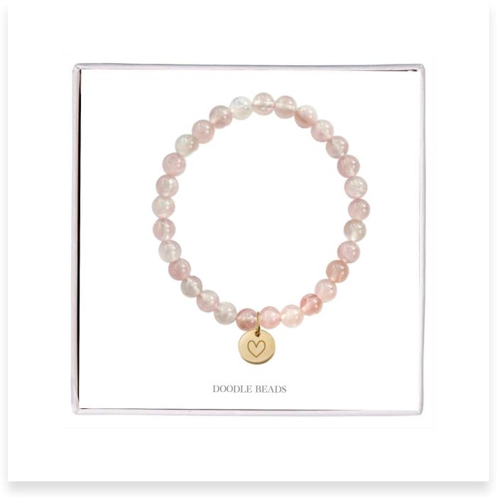 Rose Quartz Beaded Stretch Bracelet with Heart Charm and card, You are so Loved