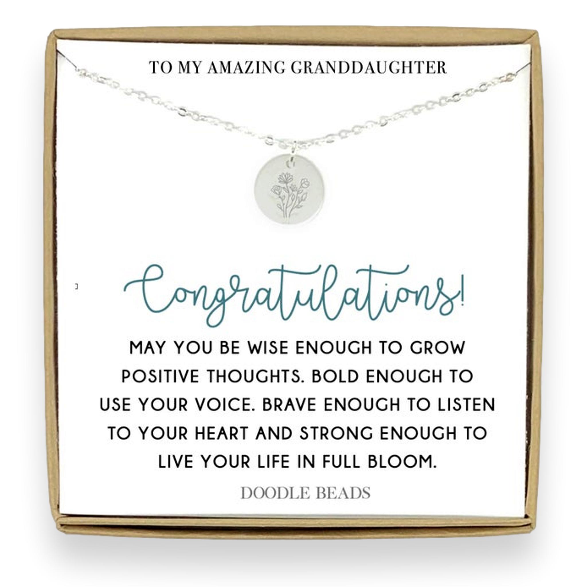 Personalized Graduation Necklace for Sister, Daughter, Granddaughter, Niece, Dainty Stamped Wildflower Flower Pendant In Gift Box