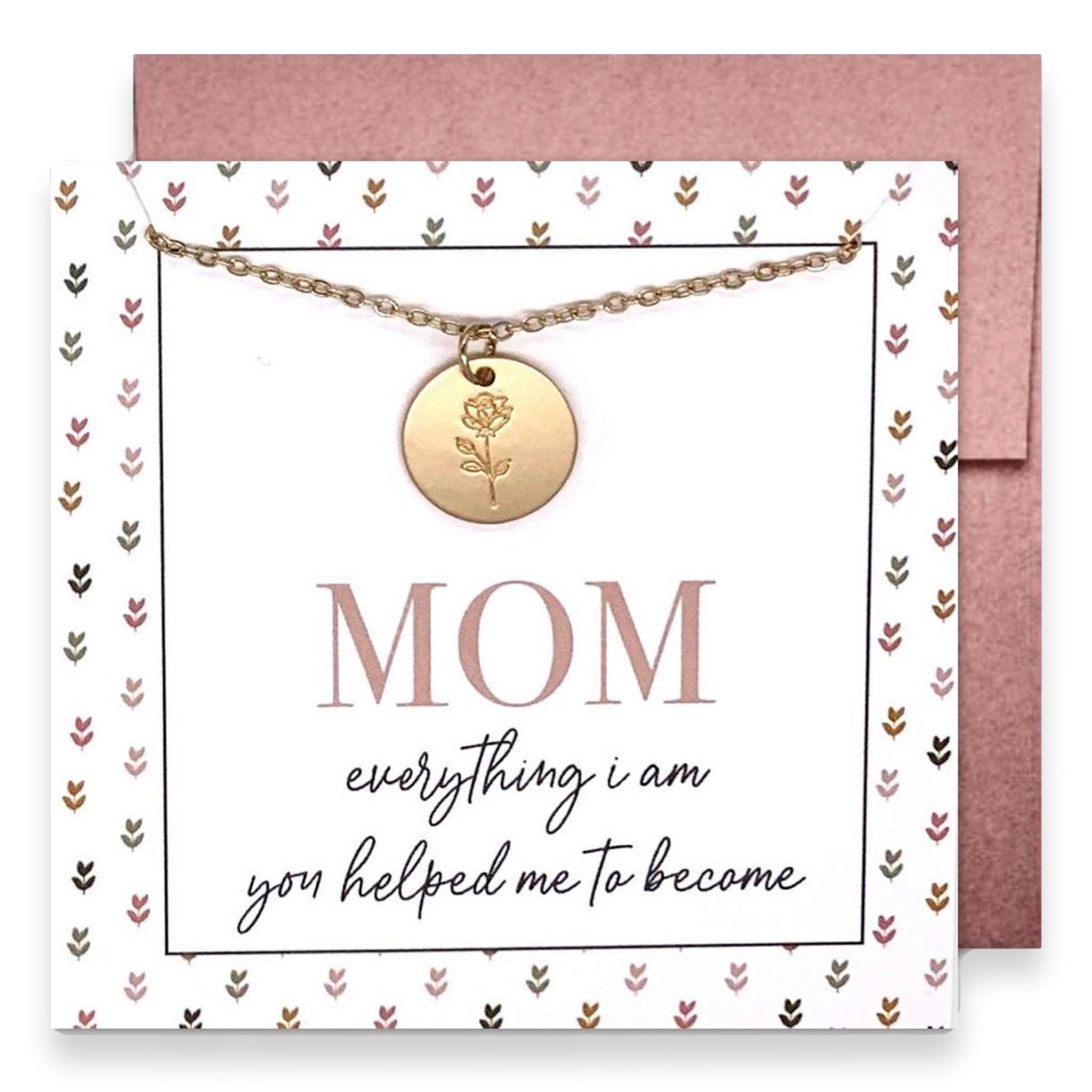 Stamped Flower Rose Disc Necklace, Everything I Am You Helped Me To Become