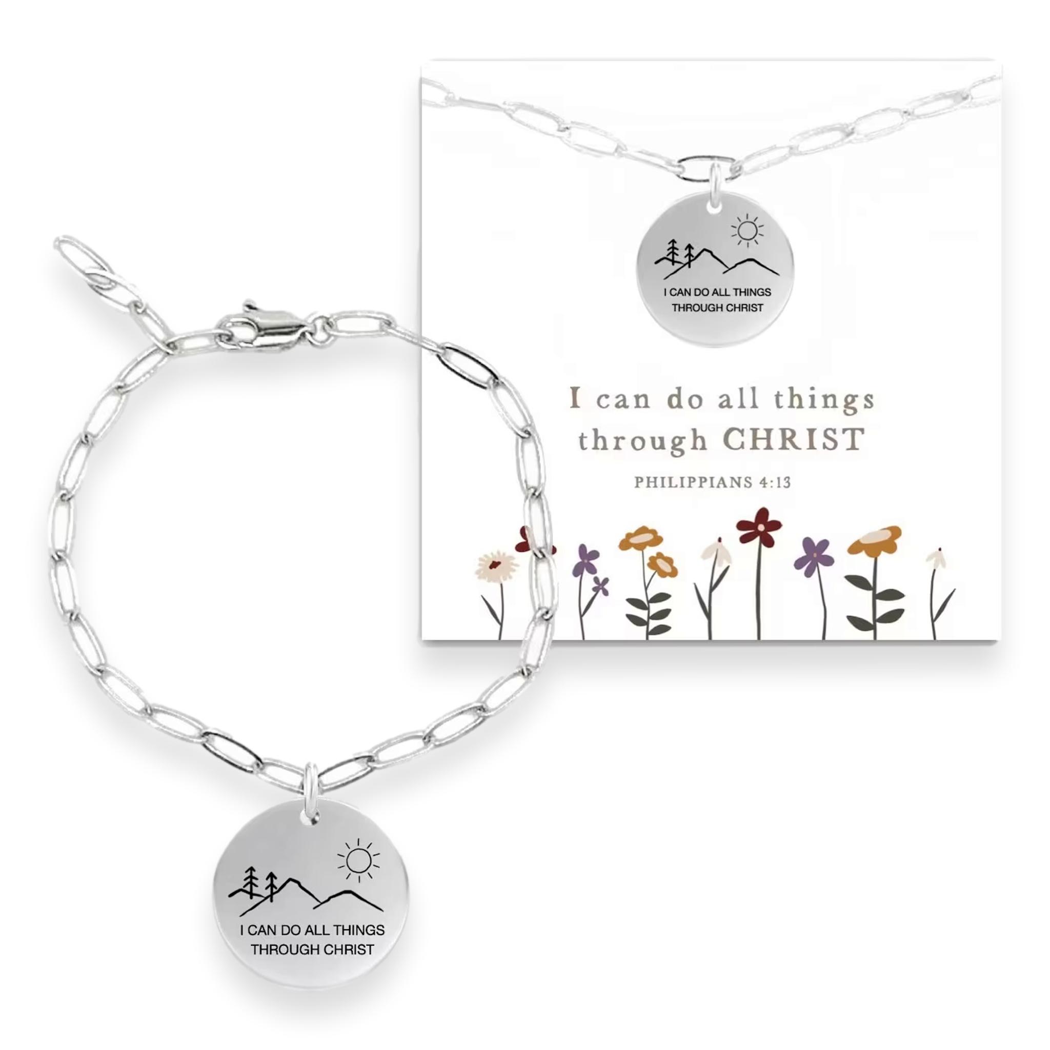 I Can Do All Things Through Christ Paper Clip Bracelet With Mountain Charm