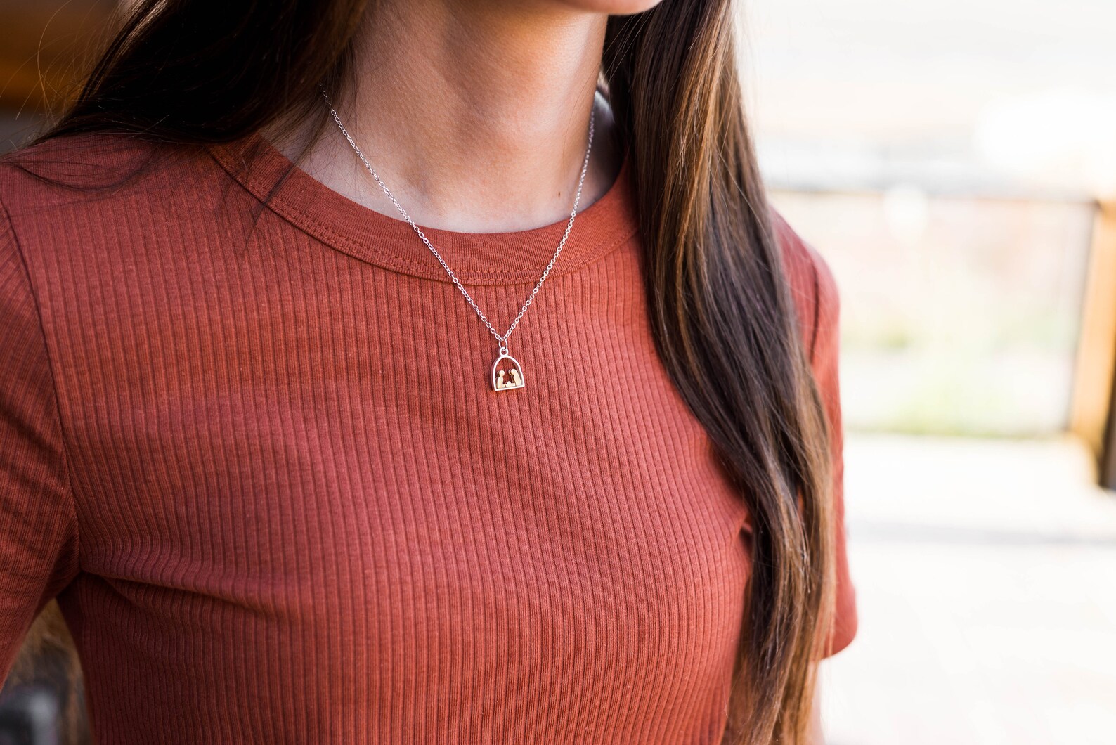 Two Tone Nativity Pendant, O Little Town of Bethlehem Christmas Card