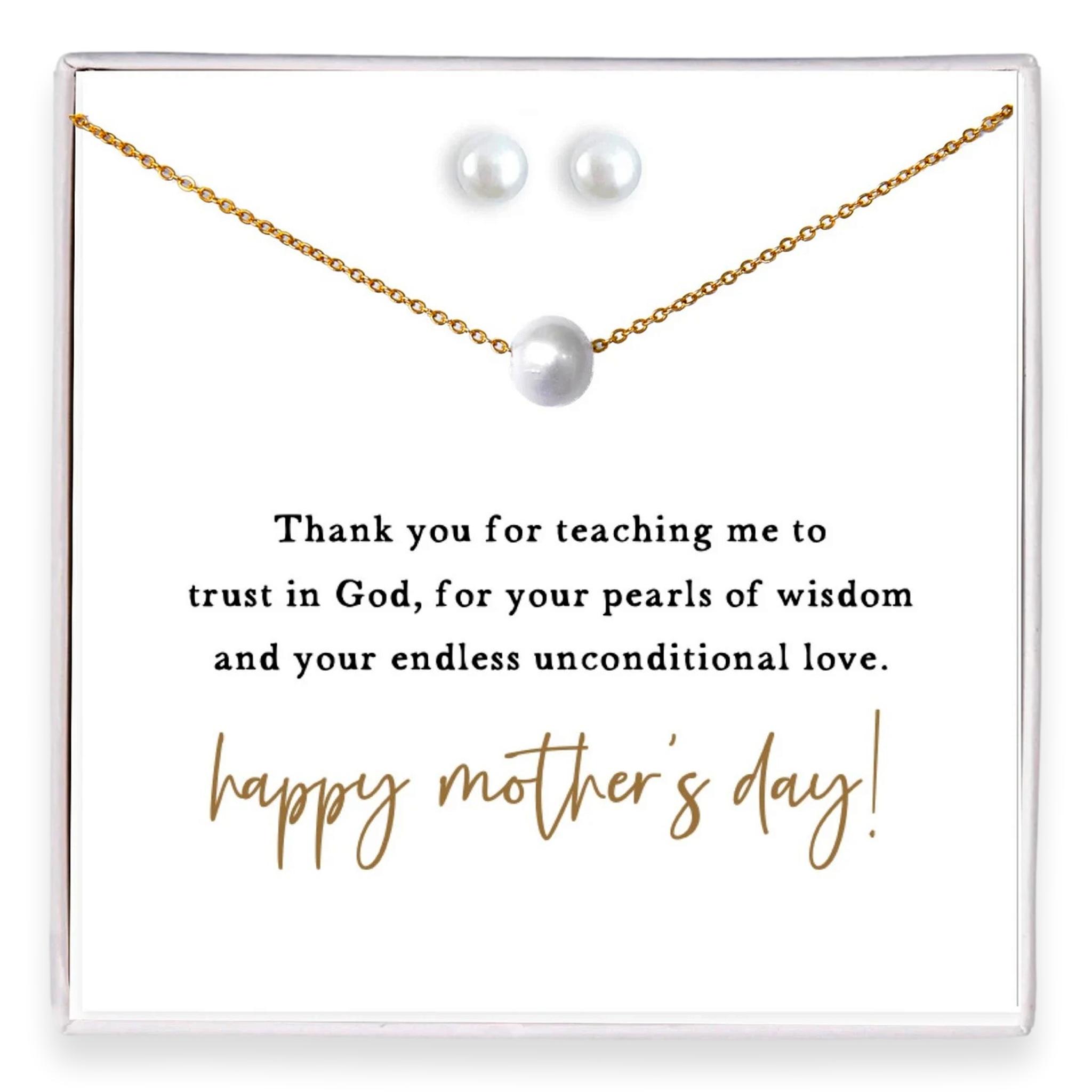 Happy Mother’s Day Boxed Floating Pearl Necklace & Matching Earrings Gift Set
