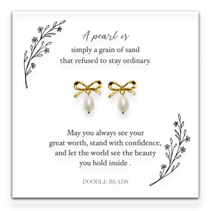 Real Pearl Pendant Necklace & Bow Earrings