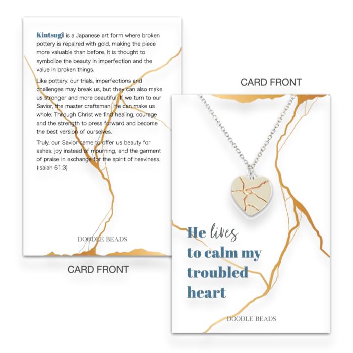 Kintsugi Heart Pendant Necklace, He Lives To Calm My Troubled Heart