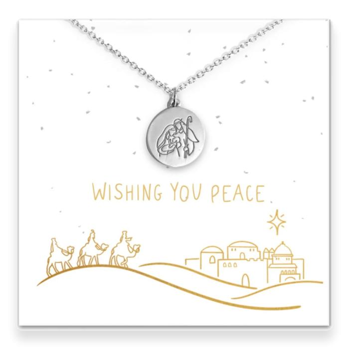 Stamped Nativity Necklace, Wishing You Peace