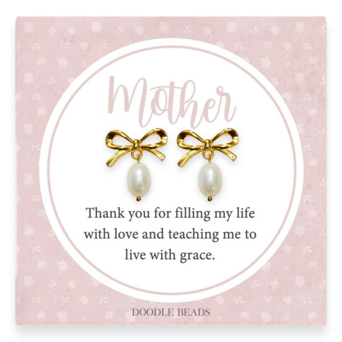 Elegant Pearl Bow Earrings for Mom