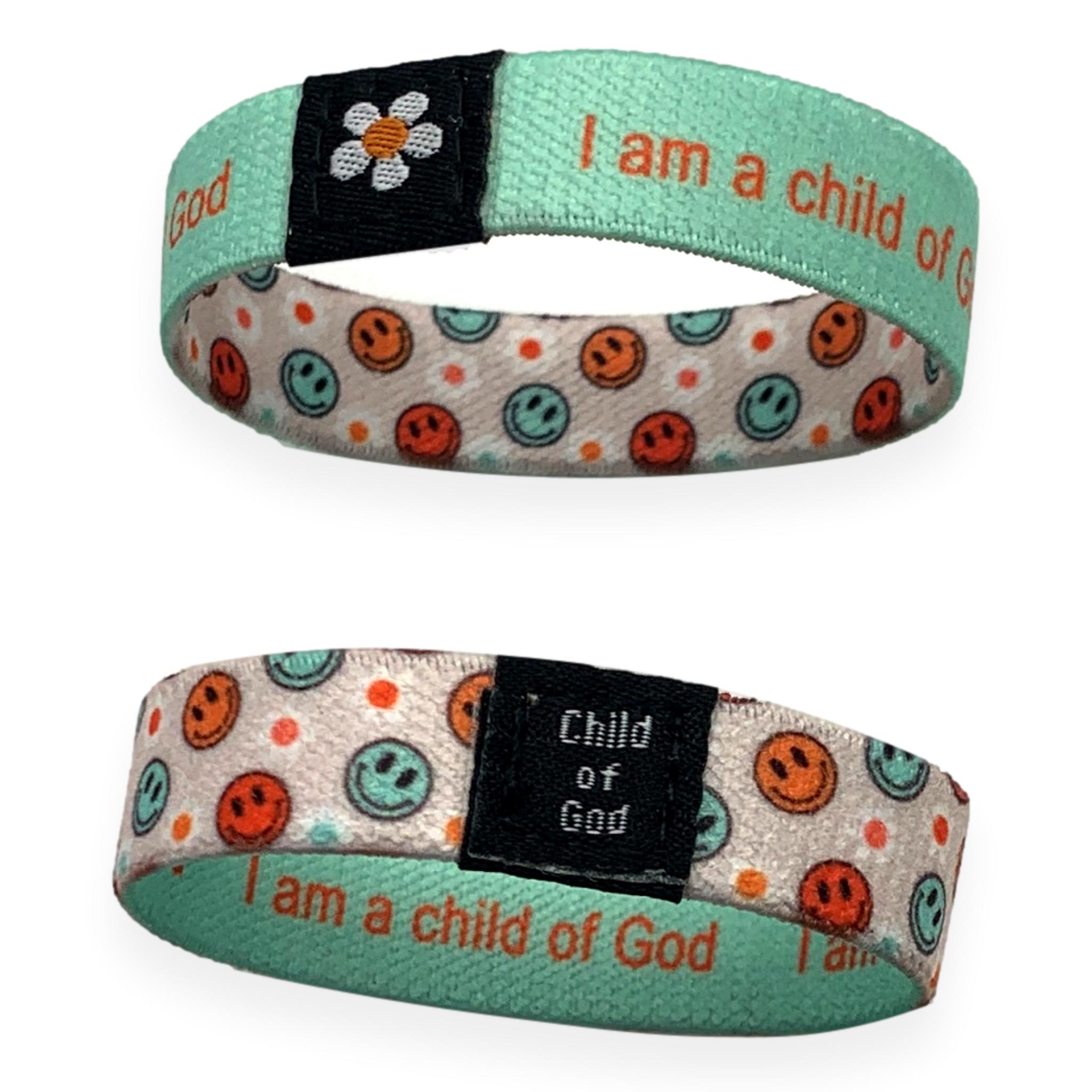 I Am a Child of God Woven Bracelet, Smiley Face