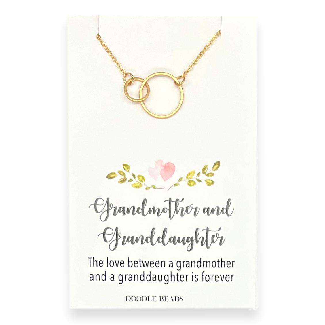 Grandmother -Granddaughter Intertwined Double Ring Necklace, The Love Between a Grandmother and Granddaughter is Forever.