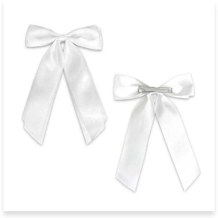 My Baptism Day, White Satin Ribbon Long Tail Hair Bow