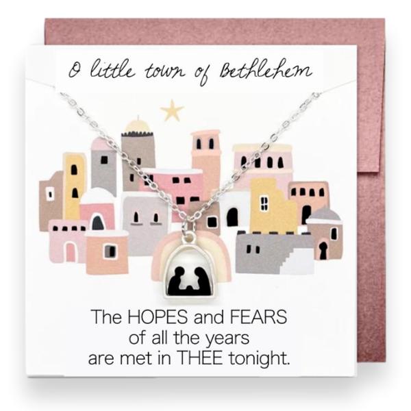 Christmas Nativity Necklace With Gift Card, O Little Town of Bethlehem