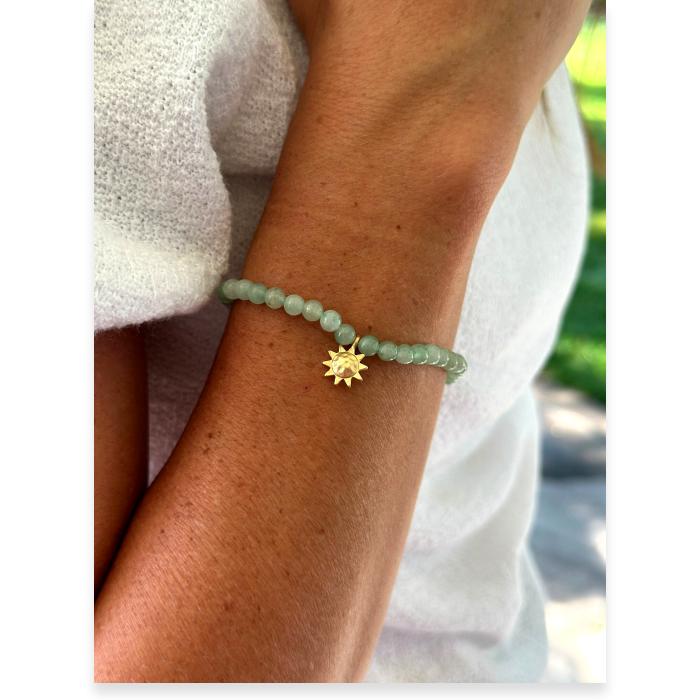 Light Sage Green Jadeite Beaded Gemstone Stretch Bracelet, Make Today Happy Bracelet