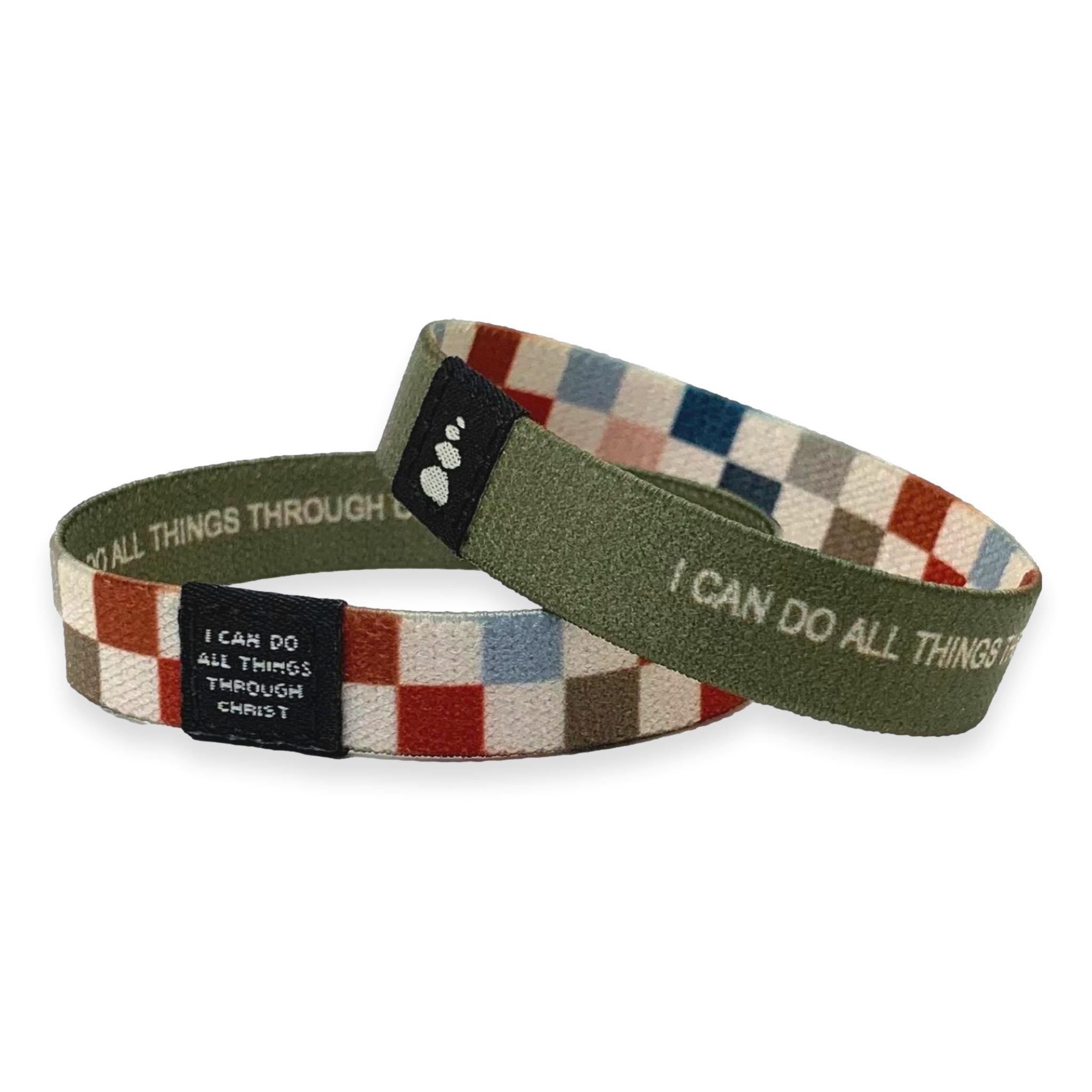 I Can Do All Things Through Christ Wristband Bracelet,  Checkered
