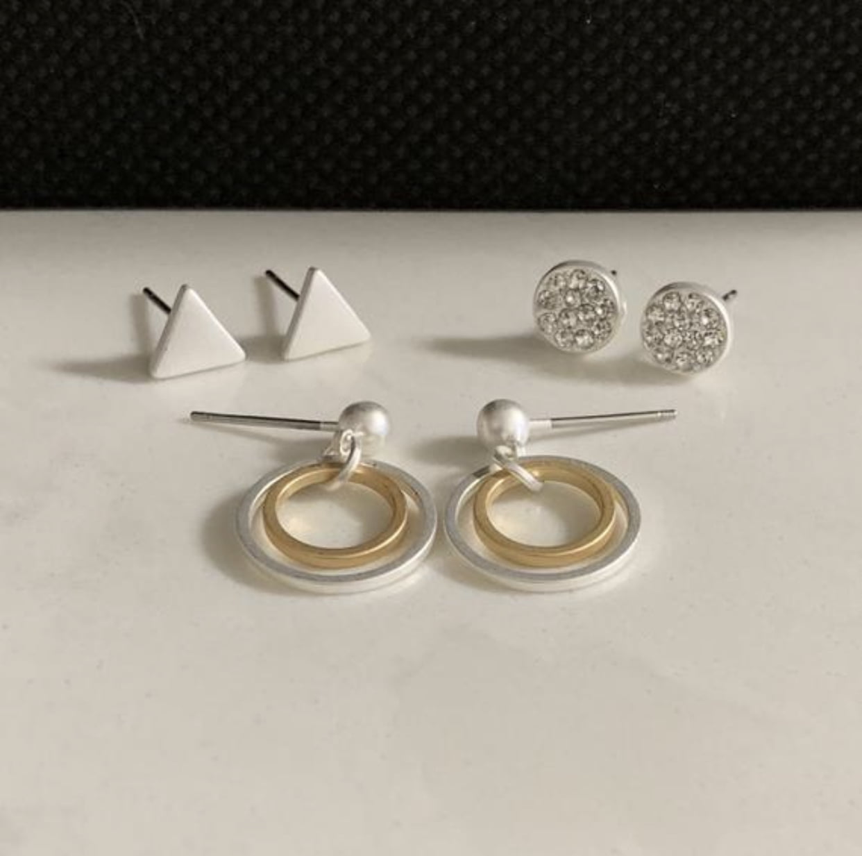 Earring set, CZ cluster earrings, triangle stud earrings, dangle circle outline earrings